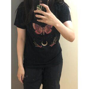 Red Butterfly Black Shirt with Gold Moon Size Small Women's Shirt